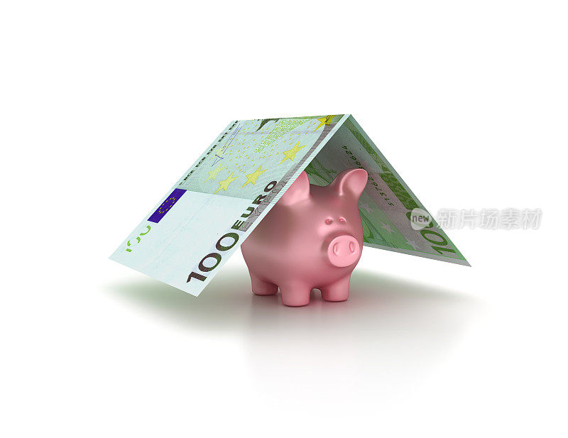 小猪银行与欧元钱保险- 3D渲染